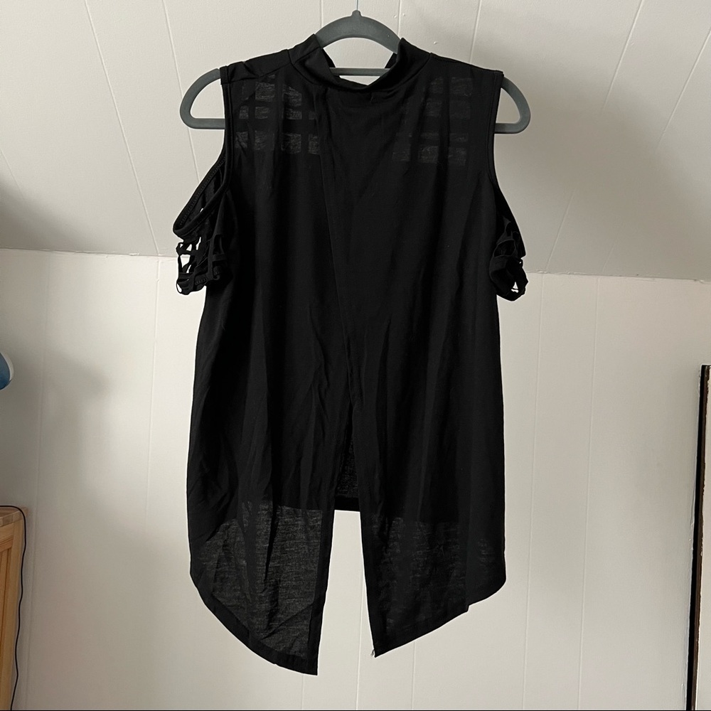 Black Cut-Out Cold-Shoulder Mock-Neck Top - Picture 3 of 4